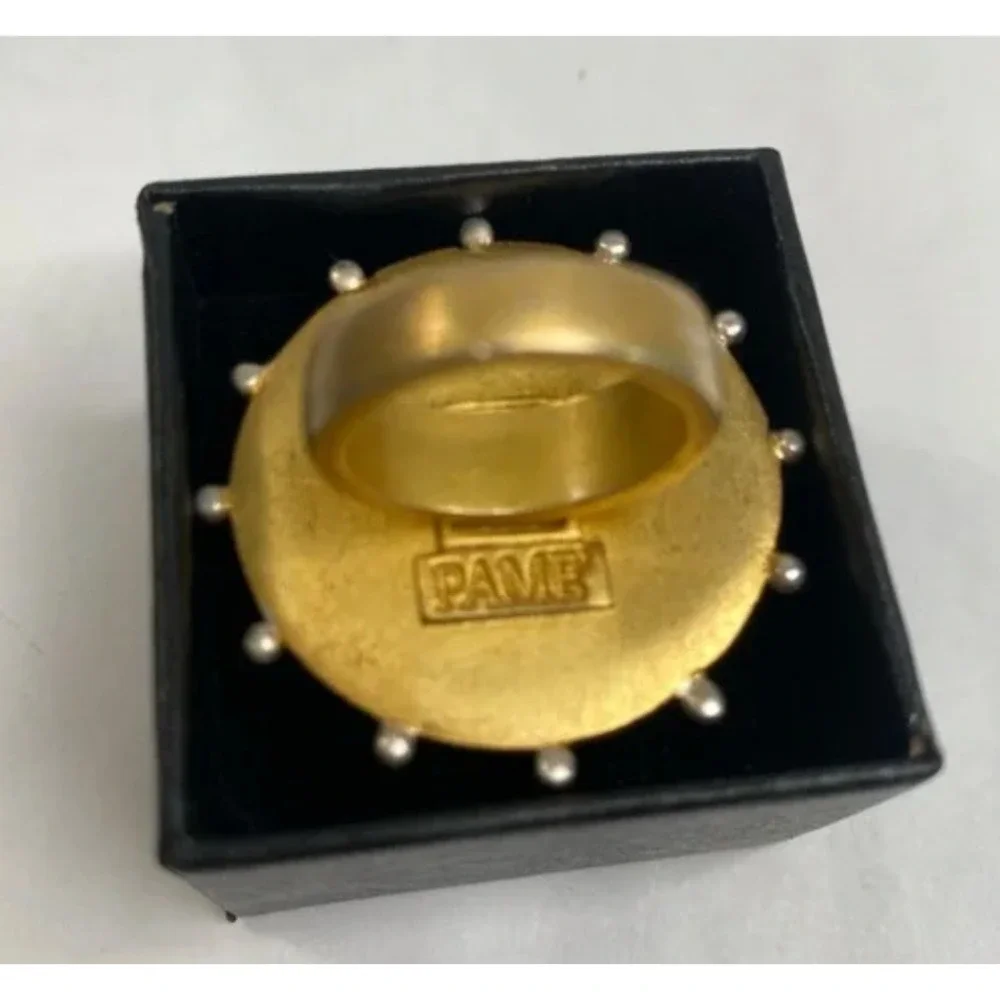 Pame Designs Gold tone Boho Statement ring size 6 1/2 Smokey quartz. Unique Rare